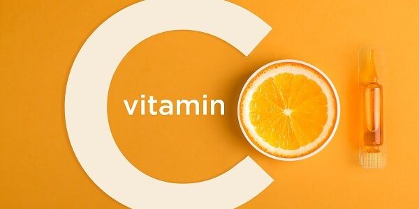 Serum and cosmetics with vitamin C. Essential oil from citrus fruits